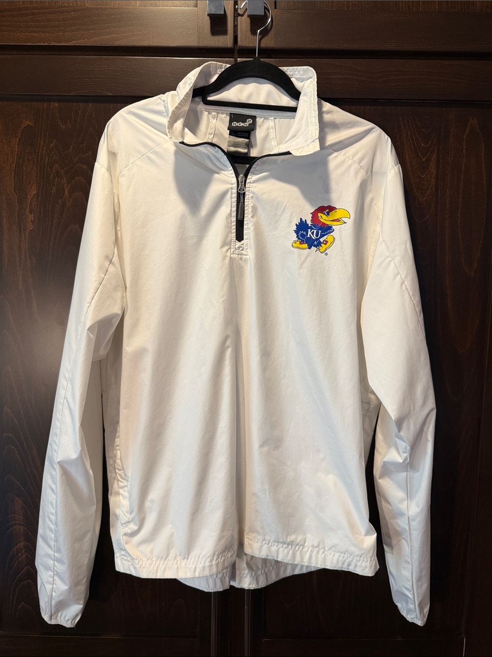 White KU Jayhawks Quarter-Zip Pullover Windbreaker - Embroidered Logo Size L
